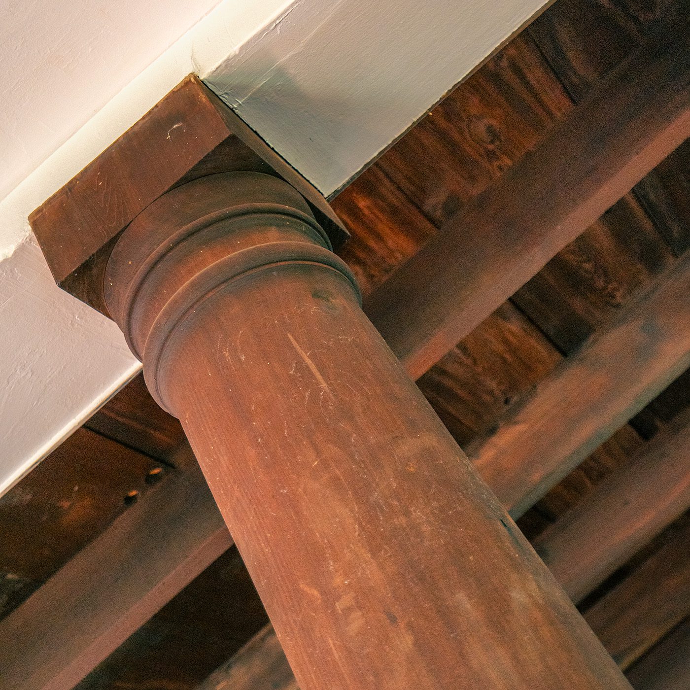 Exterior view of Solebury Friends Meeting porch roof and sky