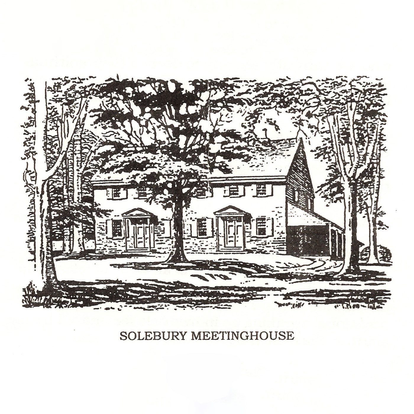 Exterior view of Solebury Friends Meeting porch roof and sky